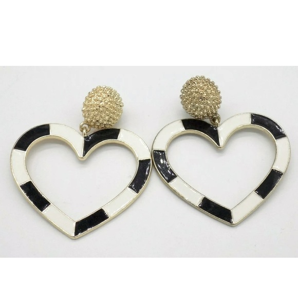 Sugarfix By Baublebar Heart Earrings Black & White Enamel Gold Tone Pierced - Picture 1 of 2